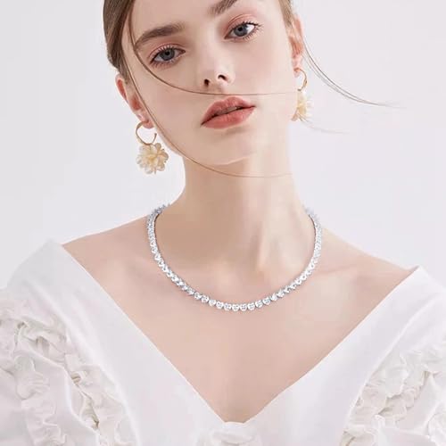 FEEL STYLE Heart Tennis Necklace for Women - 4mm 6mm 18K White Gold Plated Diamond Necklace - Iced Out Choker Necklaces Cubic Zirconia Tennis Necklace 16-18inch2