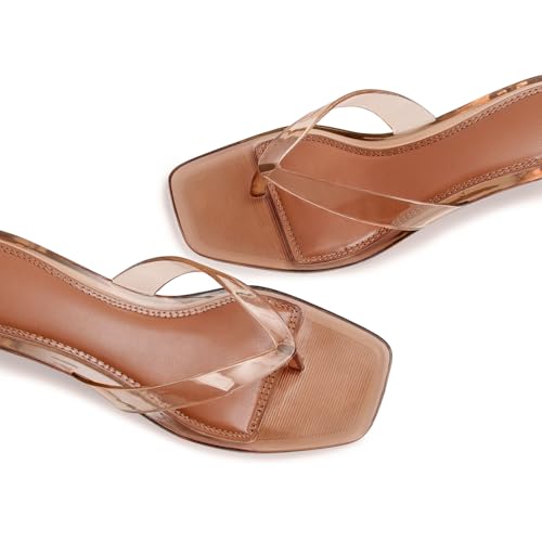 Image of Dsevht Kitten Heels for Women Jelly Square Open Toe Sandals Flip Flop Heel Summer Low Heeled Thong Sandals