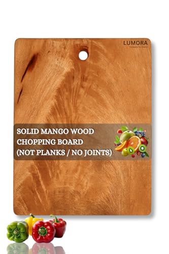 Image of LUMORA Solid Mango Wood Chopping Board | Single Piece Wooden Cutting Board| Knife-Friendly, Durable, Anti-Slip | for Vegetables, Fruits, Bread & Meat | Natural Finish (Thick& Premium (30x22cm))
