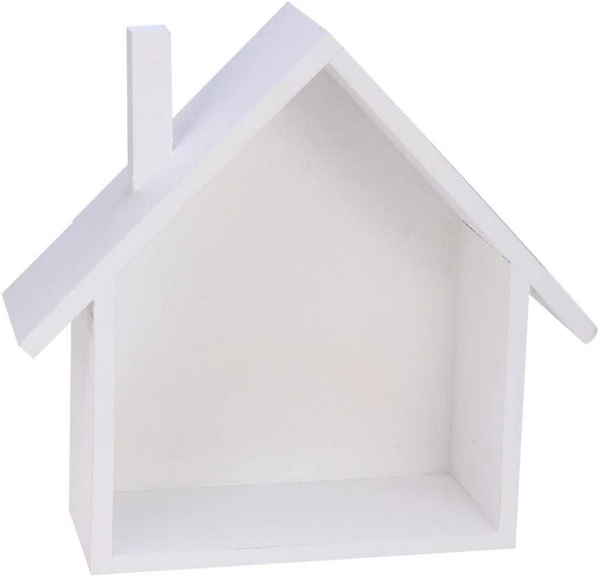 Cabilock Decorative Wall Rack Wooden Wall Storage Small House Shape White Shelf