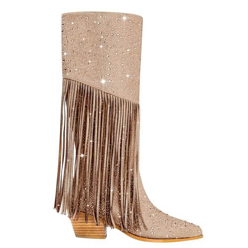Rhinestone Cowboy Boots Fringe Knee High Cowgirl Boots Sparkly Cowboy Boots Glitter Sparkle Cowgirl Boots2