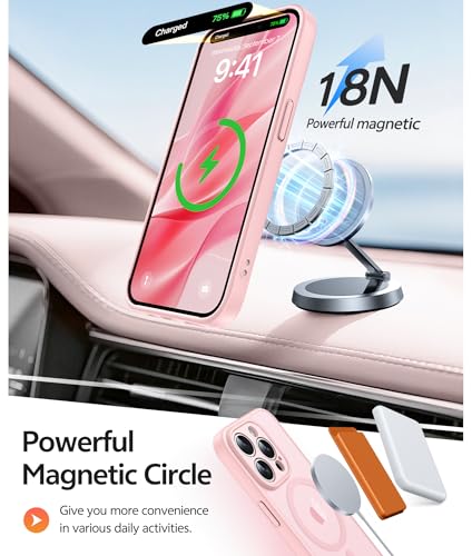 Image of FNTCASE for iPhone 15 Pro Case: [Compatible with Magsafe] Translucent Matte Cases with [Full Camera Protection] [Screen Protector] Military Grade Shockproof Protective Phone Cover - Light Pink