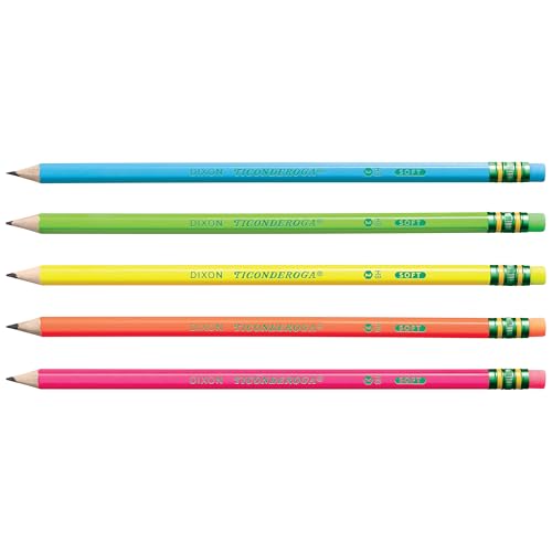 Image of Ticonderoga Neon Pencils, #2 Pre-Sharpened Wood Pencils with Erasers, 18-Count, 13018 (Pack of 6, 108 Count Total)