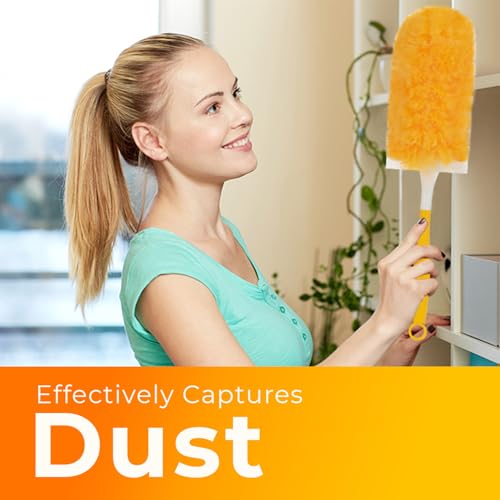 Image of Microfiber Feather Duster with 5 Replaceable Refills-Multipurpose Dusting Brush with Bendable Head Ideal for Cleaning Home Car Blinds Furniture Hard-to-Reach Areas Yellow, 13 inches