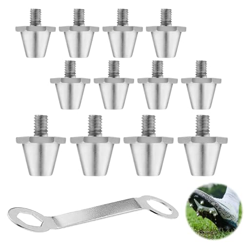 iohsxae 12PCS Replacement Football Studs Aluminium Rugby Boot Spikes Screw-In Cleats Silver Metal Mixed Sizes 11mm 13mm ((Single layer) 8 pieces of 11mm + 4 pieces of 13mm + one wrench)