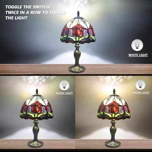 Image of 8'' Stained Glass Table Lamp, Vintage Desk Bedside Night Light
