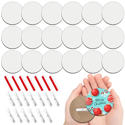 20 pcs Sublimation Buttons Blank pins MDF 2.6INCH Ornament Badge Sublimation Blank for Heat Transfer DIY Name Tags ID Card