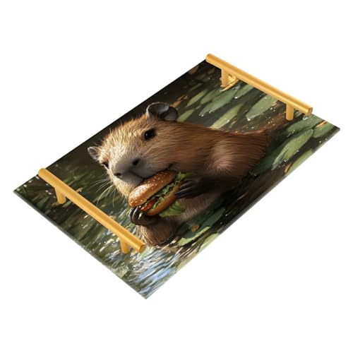 NFMILI Capybara Hamburger Vanity Tray Rectangle Acrylic Bathroom Tray Serving Trays for Centerpieces Modern Home Decor for Kitchen Bathroom Bedroom Living Room 7.9 × 11.8 in