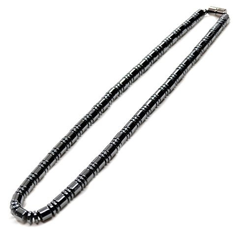 Accents Kingdom Men's Magnetic Hematite Therapy & Healing Stone with Drum Bead Necklace, 24"