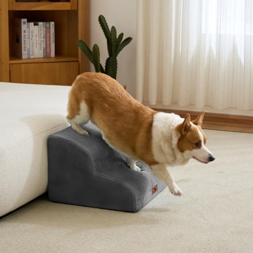 Hundetreppe für kleine Hunde, 2 Stufen 30cm Hoch Haustiertreppe, Waschbar rutschfest, Katzentreppe für Alte Katzen Für Bett, Sofa, Couch Grau