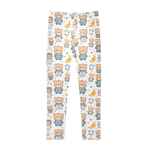 Sleeping Teddy Bear Girls Leggings Kids Yoga Pants Athletic Tights Pants 4-10 Years