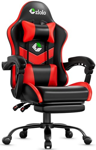 Image of Czlolo Gaming Chair with Footrest Racing Style Lumbar Support Massager Video Game Chair with Metal Legs, High Back Gamer Chair with Headrest, 360 Swivel Office Computer Desk Chair, Cherry Red