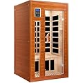 X-Vcak 1-2 Person Infrared Sauna, Dry Heat Sauna with Red Light Therapy, Bluetooth, Radio, 7-Color Therapy Light for Home, Indoor, Gym, Wellness Center, 40? x 36? x 73?, Brown