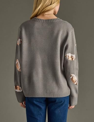 SeekMe Womens Game Day Sweater Football Sequin Casual Oversized 2025 Fall Outfits Trendy Crewneck Knit Pullover Tops3