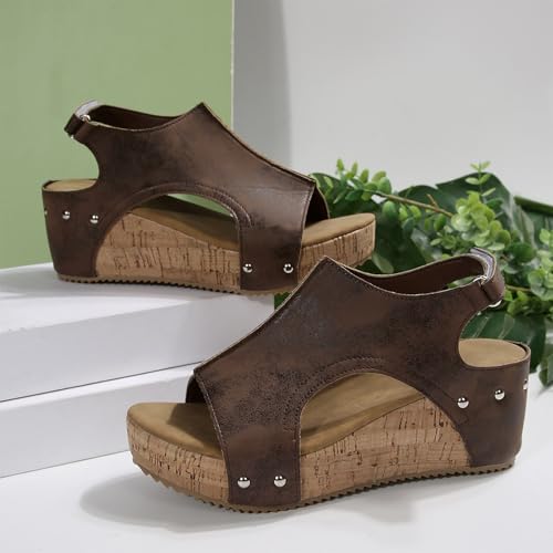 Northend Lumi Stud Wedges Shoes, Women's Thick Sole Comfy Leather Wedge Non-slip Slides, Summer Sandals Cork Sandals3