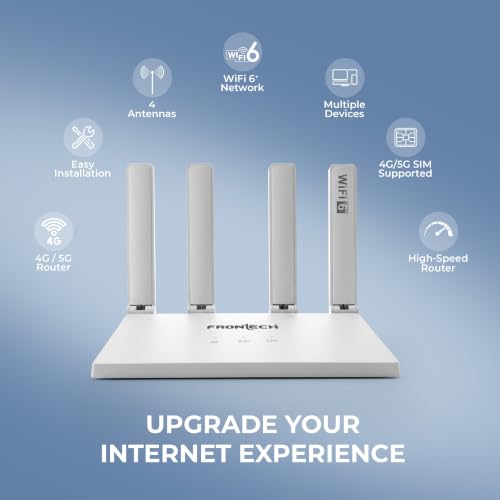 Image of FRONTECH 4G /5G Wi-Fi 6 Router with SIM Slot, Dual-Band Wi-Fi, 4 High-Gain Antennas, 1 WAN /LAN Port, Type-C Port, High-Speed Internet Router for Home /Office /Gaming, 2 Years Limited Warranty (NC-0095)