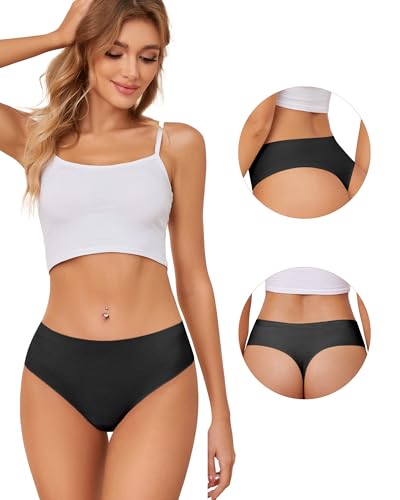 Image of voenxe Seamless Women Underwear Thongs,High Waisted Cut No Show Ladies Panties,Breathable Comfortable Briefs Undies,5-Pack Black, X-Large