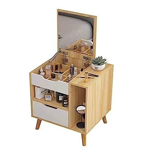 HJYBFA Elegante mesita de Noche 2 en 1, Mesa Auxiliar de MDF con cajón y Espejo, mesita de Noche, estantes de Almacenamiento Abiertos, Armario nórdico Lateral