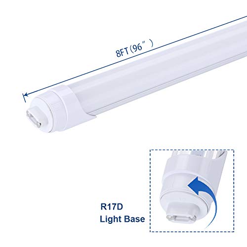 R17d HO 8 Foot Led Bulb Tube Light Rotatable Frosted Cover 45W, Replacement 100W Fluorescent Lamp Shop Lights,Dual-Ended Power, Cold White 6000K, 5400LM, AC 90-277V Pack of 4 - Thumbnail 7