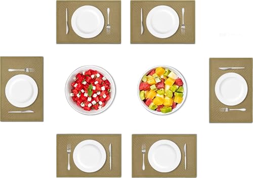Image of Amazon Brand - Umi PVC Vinyl Basket Design Placemat STBT001 | Heat Resistant, Wipe Clean, Anti-Skid Table Mats for Dining Table, Kitchen & Home Decor (30x45 CM Yellow Set of 6)