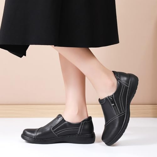 Image of QAE Loafers for Women Comfort Women's Penny Loafers with Zipper Orthopedic Lightweight Slip-On Flats Casual Work Dressy Walking Business Shoes