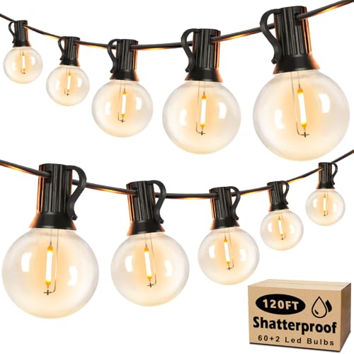 Image of Brightever 120ft Outdoor G40 LED Globe String Lights Dimmable Waterproof Shatterproof Light Strings with 60+2 Bulbs Connectable Commercial Hanging Lights for Patio House Backyard Balcony