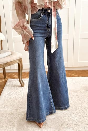 SELINK Casual High Waisted Jeans for Women Button Zip Shift Daily Flare Jeans2