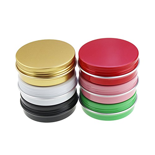 LJY 24 Pieces Multi-Colored Round Aluminum Cans Screw Lid Metal Tins Jars Empty Slip Slide Containers (2 oz)
