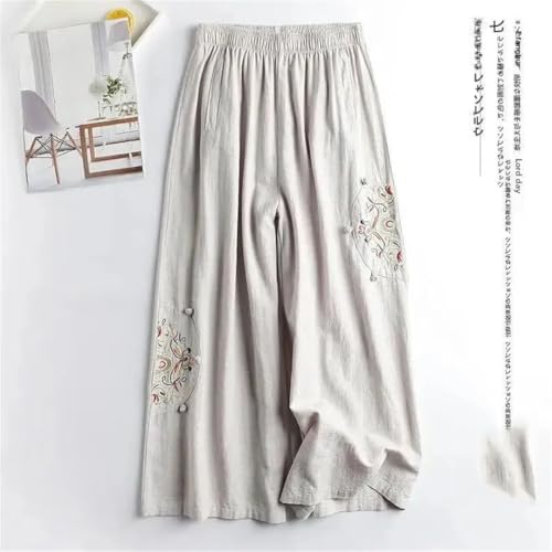 Women's Cotton and Linen Slim Wide-Leg Nine-Point Pants, Comfortable and Slim3