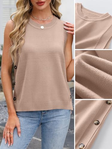 Image of ANRABESS Womens Sweater Vest Summer Sleeveless Crewneck Ribbed Knit Side Button Loose Pullover Tank Tops 2026 Fall Outfits