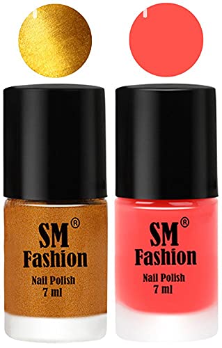 Image of Long Lasting Nail Polish | Nail Paint Combo 7 ml Each) - Set of 2 Golden-Baby Pink