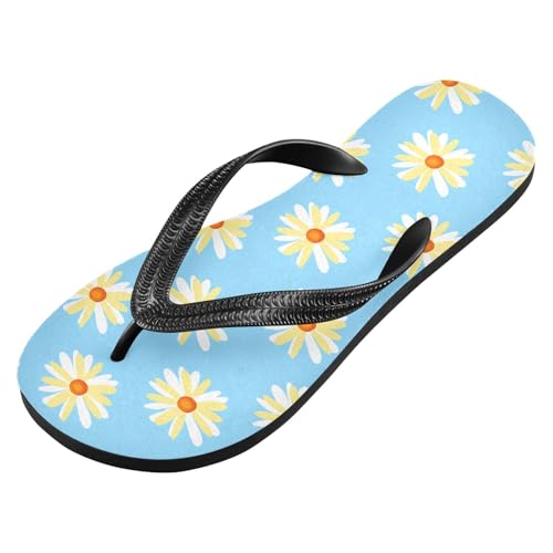 Sinestour White Flower Blue Flip Flops for Beach Thong Sandals Anti-slip Lightweight Beach Slippers for House Indoor Outdoor2