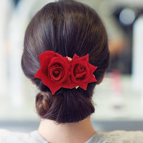 SOLUSTRE Hairpin Rose Hair Clip Elegant Bobby Pin Women Rose Hair Accessories for Ladies Girls Valentines Day Decoration Red - Image 2