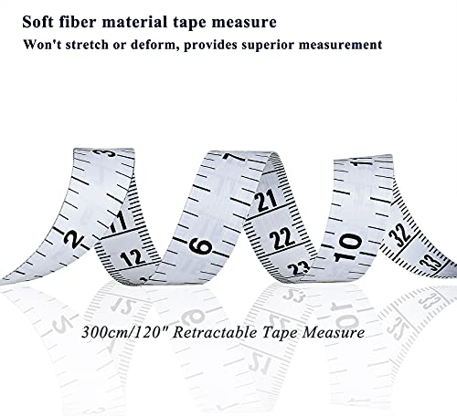 Image of Tape Measure for Body Measuring Tape Double Scale Body Sewing Flexible Ruler for Medical Tailor Craft Ruler, Retractable Key Chain Mini Tape Measure 120 Inches /300cm (Black)