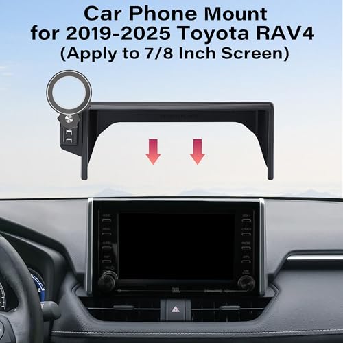 Image of Car Phone Holder for 2019-2025 Toyota RAV4 7 inch and 8 inch Screen Accessories | MagSafe Strong Magnetic Clip-On Cell Phone Mount, 360 Rotatable Hands-Free Holder, Not Block Air Vents