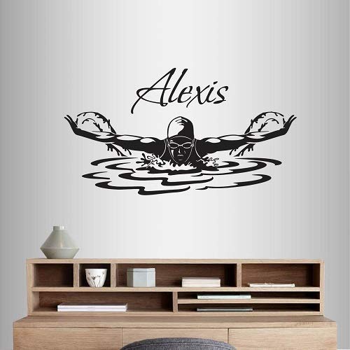 Wall Vinyl Decal Home Decor Art Sticker Swiming Girl Woman Personalized Customized Name Girl Swimmer Butterfly Water Sports Nursery Bedroom Room Removable Stylish Mural Unique Design 2827
