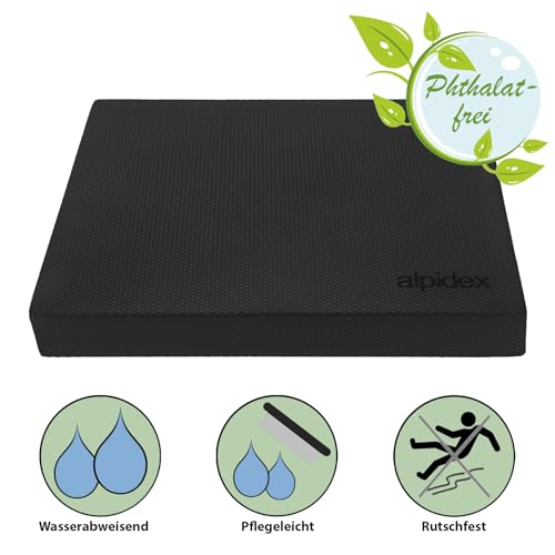 ALPIDEX Balance Pad 48x40x6 cm Balancekissen Schwarz inkl. 3 Fitnessbänder Stabilität Koordination Verbessertes Gleichgewicht Kissen Rutschfest Wackelkissen Balancegerät Gleichgewichtstrainer