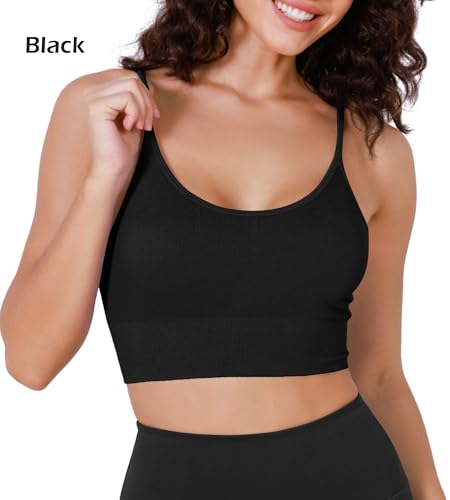 ODODOS Seamless Sports Bra for Women Ribbed Camisoles Non Padding Yoga Bra Crop Tank Tops3