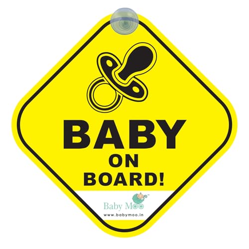 Image of BabyMoo Pacifire and Tiny Safety Sign for Car with Vacuum Suction Cup Clip Yellow -Weatherproof Car Decal-Adorable Design for Maximum Attention-Enhance Road Visibility-Easy to Apply and Residue