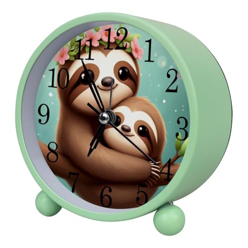 Luoweisi Reloj despertador para bebé y mamá, silencioso, sin tictac, con luz nocturna, reloj despertador redondo de metal para oficina, funciona con pilas, dormitorio, ancianos, adultos, niños