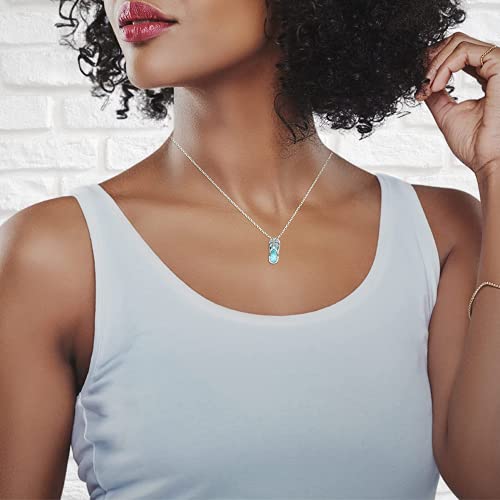 Sterling Silver Natural Larimar Flip-Flop with Palm Tree Pendant with 18" Chain2