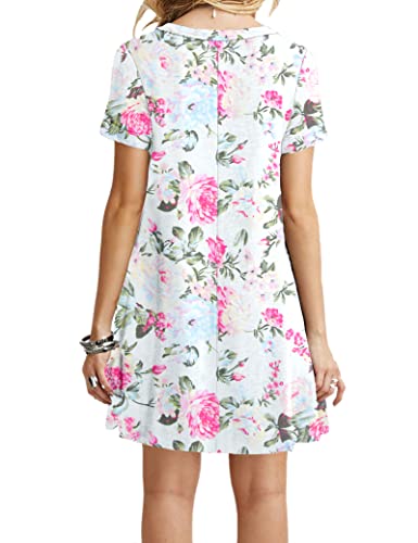 Molerani Women's Casual Plain Simple T-Shirt Loose Dress(Floral White Rose,S) #TOP1