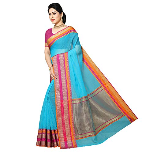 Image of StyleScope Women's Kota Doria Cotton Zari Weaving Temple Bordered Plain Saree With Cotton Blend Unstitched Blouse Piece (Kanganaa)
