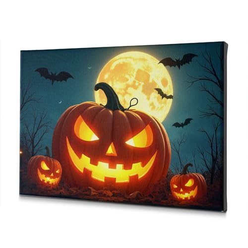 Citrouilles d'Halloween sous une pleine lune Toile déco salon ambiance automne