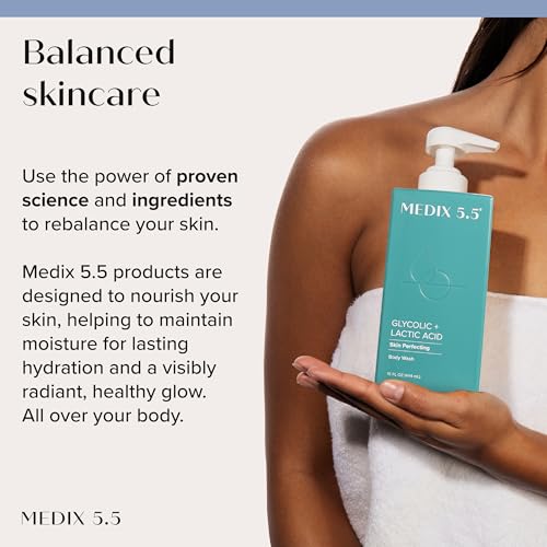 Image of MEDIX 5.5 Glycolic Acid + Lactic Acid Exfoliating Body Wash Gel | KP Bump Eraser | AHA Exfoliant Skin Care Body Cleanser | Keratosis Pilaris & Acne | Anti Aging AHA Foaming Body & Face Wash, 2-Pack
