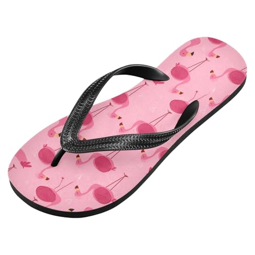 ALAZA Cute Pink Flamingo Animal Flip Flops for Women Fashion Beach Slippers Comfort Mens Flip Flops Non-Slip Rubber Shower Slippers Sandal for Hotel Travel Sport,XS2