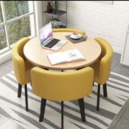Image of Round Faux Marble Reception Table and Chairs Set, Dining Table Set for 4, Space Saving Reception Desk for Home and Apartment, Office, Conference Room, Lounge