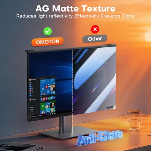 Image of OMOTON Computer Privacy Screen for 24 Inch 16:9 Aspect Ratio Computer Monitor, Magnetic Privacy Eye Protection Anti Blue Light Glare Shield Filter, Removable Anti-Scratch Protector Film