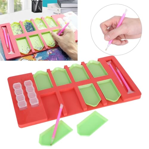 Image of Diamond Art Storage Box Set, 35.5 x 19.9 x 1.3cm Plastic Painting Tray Organizer with 16 Point Trays, 6 Pens, 4 Row Container for Art Crafts