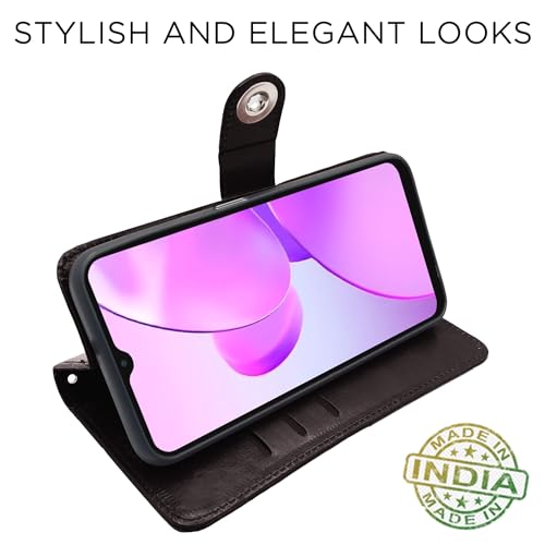 Image of Pikkme Realme C31 Flip Cover Leather Finish | Inside TPU with Card Pockets | Wallet Stand and Shock Proof | Complete Protection Button Flip Case (Coffee)